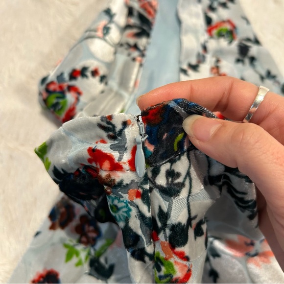 Maeve Anthropologie Evie Light Blue Floral Velvet-Dotted Long Skirt - Silk Blend - Picture 12 of 14
